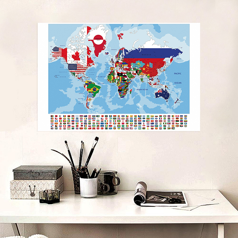 Star Map Poster - Duvar Sanatı Baskıları Ulusal Bayraklı Dünya